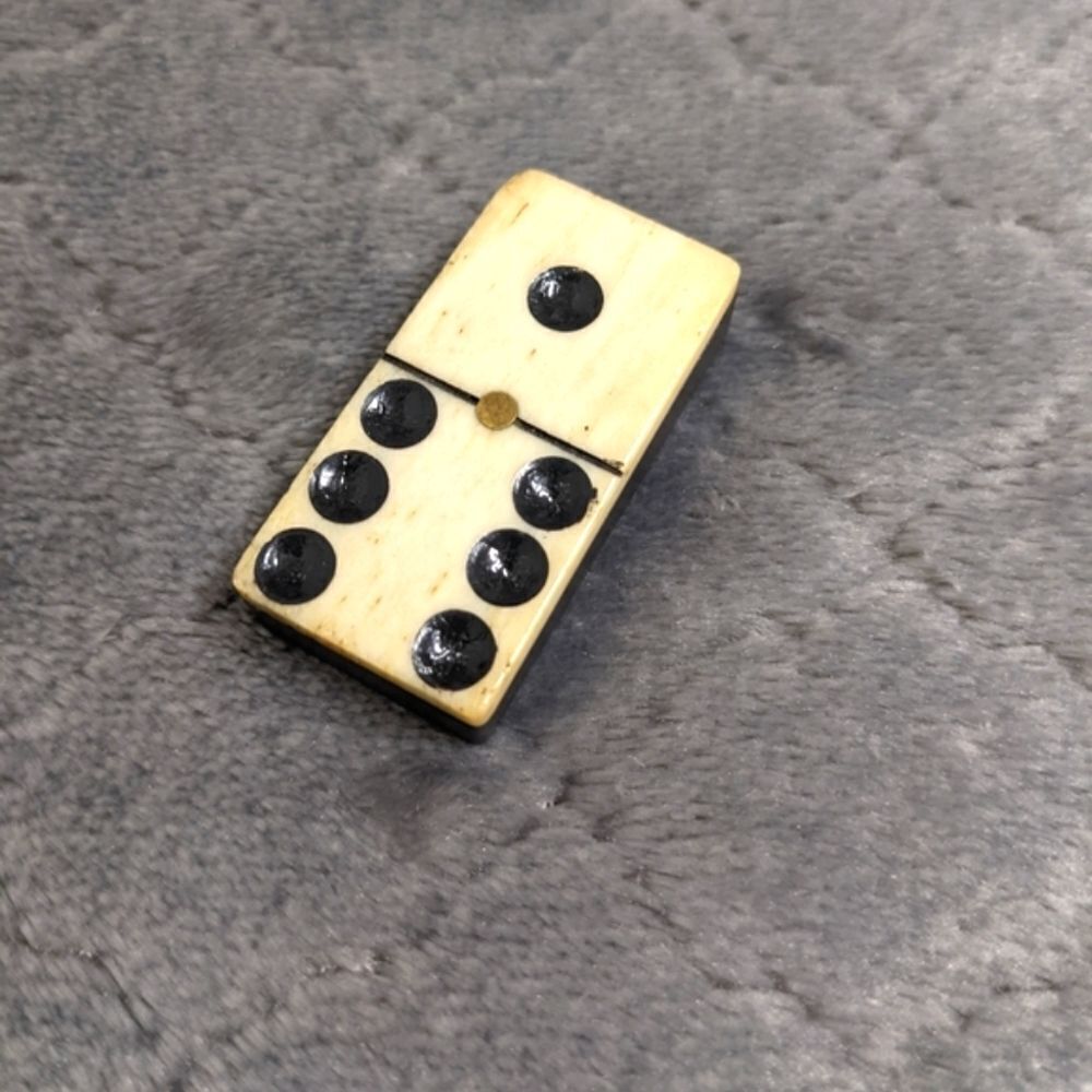 Antique Bone & Ebony w/ Brass Tac Domino Brooche - Picture 7 of 9
